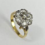 18 carat gold Diamond cluster ring, 5.6 grams. Size N, 12.3 mm wide. UK Postage £12.