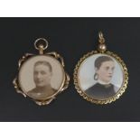 Two 9 carat gold picture locket pendants, circa 1910. 8.7 grams. UK Postage £12.