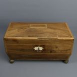 19th century Rosewood inlaid tea caddy with a fitted interior and lion handles. 35 cm wide. UK