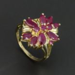 9 carat gold Ruby & Diamond cluster ring, 4.5 grams, Birmingham 2001. Size R, 23.7 mm wide. UK