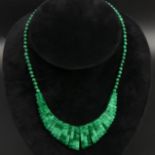 Malachite 'Cleopatra' collarette necklace, 42 grams. 28 mm widest and 42 cm long. UK Postage £12.