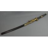 Decorative Japanese Katana with two Tantos and a lacquer work scabbard. 99 cm. UK Postage £20.