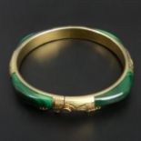 Sterling silver vermeil and Malachite hinged bangle, 25.5 grams. 8 mm wide. UK Postage £12.