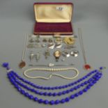 Blue bead necklace, Skagen watch, silver cameo necklace, Masonic cufflinks and other items of