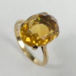 9 carat gold Citrine single stone ring, 3.3 grams. Size L, 14 mm wide. UK Postage £12.