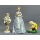 Royal Worcester Sleepy Boy, Sweet Anne and boy with puppies figurines. 18cm. UK Postage £15.
