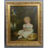 Victorian gilt framed oil on canvas of a girl picking flowers. 52 x 43 cm. UK Postage £20.