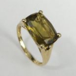 9 carat gold Citrine? single stone ring, 3.6 grams. Size S, 10 mm wide. UK Postage £12.