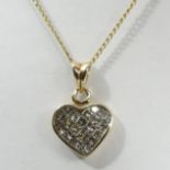 9 carat gold Diamond pendant and chain, 2.3 grams. Pendant 17 x 10 mm, chain 50 cm. UK Postage £12.