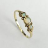 9ct gold opal three stone ring, 1.1 grams, Size P. UK Postage £12.