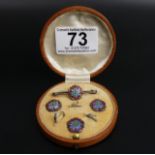 A Sterling silver and enamel cased button and brooch set. Brooch 40 mm long. UK Postage £12.