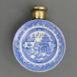 Sampson and Mordan silver topped willow pattern porcelain scent bottle, London 1885. 75 x 58 mm.