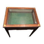 Mahogany inlaid bijouterie glass topped display table cabinet. 62.5 w x 47 d x 76 h. Collection