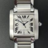 Cartier stainless steel Tank Francaise automatic, date adjust movement with box and papers. 33 mm