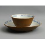 Chinese Nanking cargo blue and white porcelain tea bowl and saucer. Tea bowl 39 mm high, saucer