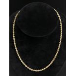 9 carat gold rope twist chain necklace. 5.5 grams. 46cm. UK Postage £12.
