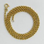 9 carat gold solid rope twist chain necklace, 12.2 grams. 60 cm. UK Postage £12.