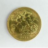George V 1911 gold 1/2 Sovereign. UK Postage £12.