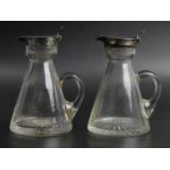 A pair of Edwardian silver topped glass whisky noggins, Birmingham 1907. 10.5 cm. UK postage £12.