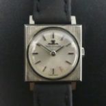 Jaeger Le-Coultre stainless steel square dial manual wind ladies watch, with the original box. 17 mm