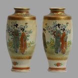 A pair of Japanese Meiji period Satsuma pottery vases. 15.5 cm. UK Postage £12.