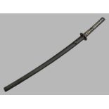 A Japanese Katana with sharkskin bound handle and ribbed lacquer scabbard, the blade un-signed,