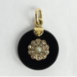 Victorian 18 carat gold (tested)seed pearl diamond and French jet pendant, 4.9 grams. 20.4 mm x 30