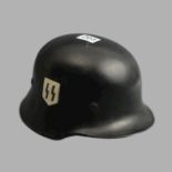 German World War II helmet painted black with SS decal. UK Postage £15.