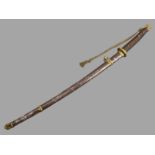 A Japanese Katana with a steel scabbard and brass embellishments. 101 cm. UK Postage £22.