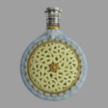 Victorian Worcester porcelain reticulated/pierced perfume bottle with a silver screw top. 9 x 6.5