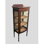 Edwardian inlaid mahogany bow front display cabinet. 140 h x 56 w x 41 d. Collection only.