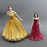 Royal Doulton figurines Elizabeth figure of the year 2007 HN 4426 and January-Garnet HN 4970, both