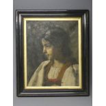 Oil on canvas portarit of a girl in an ebonised frame, 19th century. Frame 49 x 58 cm. Collection