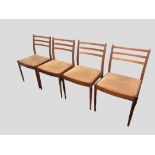 A set of four G Plan teak upholstered dining chairs. 82 h x 39 w. Collection only.