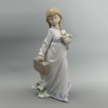 Lladro Society School Days Girl with flowers figurine 7604. 20.5 cm. UK Postage £12.