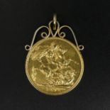 Queen Victoria 1892 full sovereign pendant, 8.7 grams. UK Postage £12.