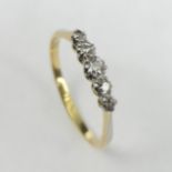 18 carat gold diamond five stone ring, Size R 1/2, 3.5 mm wide. UK Postage £12.