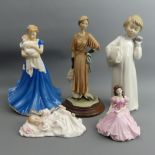 Royal Doulton figurines A Mother Love HN 5431, New Baby HN 3712, a Coalport figurine Vicki, a