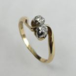 9 carat gold two stone diamond ring, 2 grams. Size L 1/2, 5.7 mm wide. UK Postage £12.