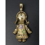 9ct gold stone set articulated doll design pendant, 15 grams. 62 mm long. UK Postage £12.