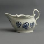 Christian Liverpool blue and white porcelain sauce boat. 16 x 10.5 cm. UK Postage £12.