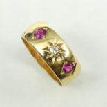 Victorian 18 carat gold ruby and diamond ring, Birmingham 1891, 6.8 grams. Size P, 7.2 mm. UK