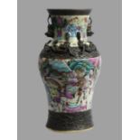 Chinese famille rose porcelain warrior scene crackle glaze vase, circa 1890-1910. 35 cm high