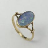 9ct opal doublet single stone ring, 1.5 grams. Size M. UK Postage £12.