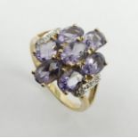 9ct gold amethyst and diamond ring, 3.2 grams. Size N, 17.8 mm. UK Postage £12.