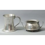 Tudric for Liberty & Co pewter arts and crafts twin handled bowl no.0303 and a glass bottomed pewter