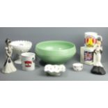 A pair of Wedgwood figurines, a Beswick bowl, Victorian pressed glass comport, a china fruit bowl,