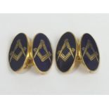 A pair of 9ct gold and enamel masonic cufflinks, 8.7 grams. 18 mm. UK Postage £12.