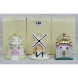 Coalport cottages - Orchid Treat, Anniversary Cottage and The Windmill, all boxed. UK Postage £16.