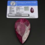 411 carat teardrop ruby certified gemstone. 65 mm long. UK Postage £12.